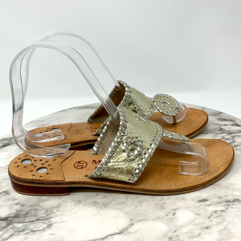 Medici Medallion Whip-Stitch Sandal 37 Metallic Bohemian Southern Belle Preppy - Picture 2 of 12